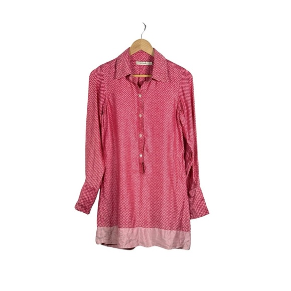Nili Lotan Women’s Silk Geometric Button Down Shirt Dress Pink/Red S - Picture 4 of 8